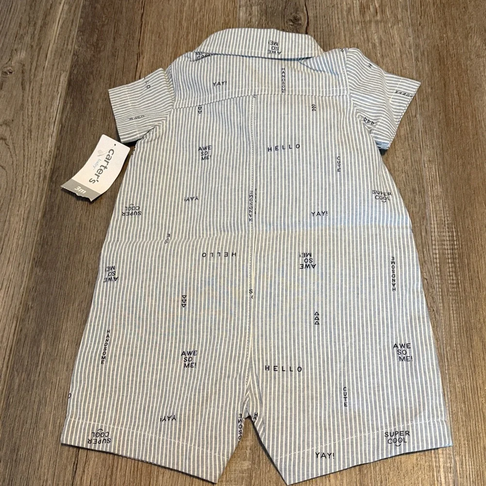 Carter's Light Blue & White Striped Collared Baby Romper